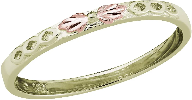 Ave 369 10k Green Gold Grape Leaf Design Stacking Ring, 12k Rose Gold Black Hills Gold