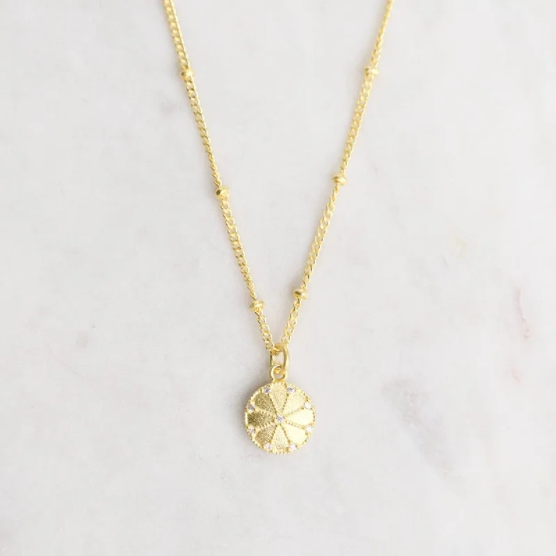 Gold Disc with CZ Necklace