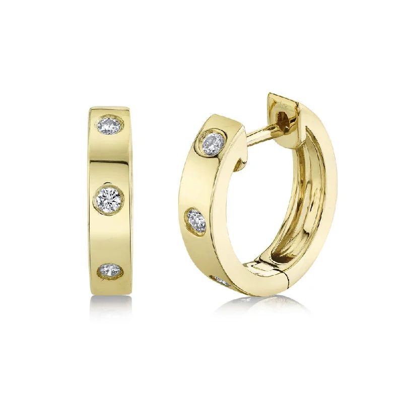 14K Gold 0.11 Carat Diamond Bezel Huggie Hoops