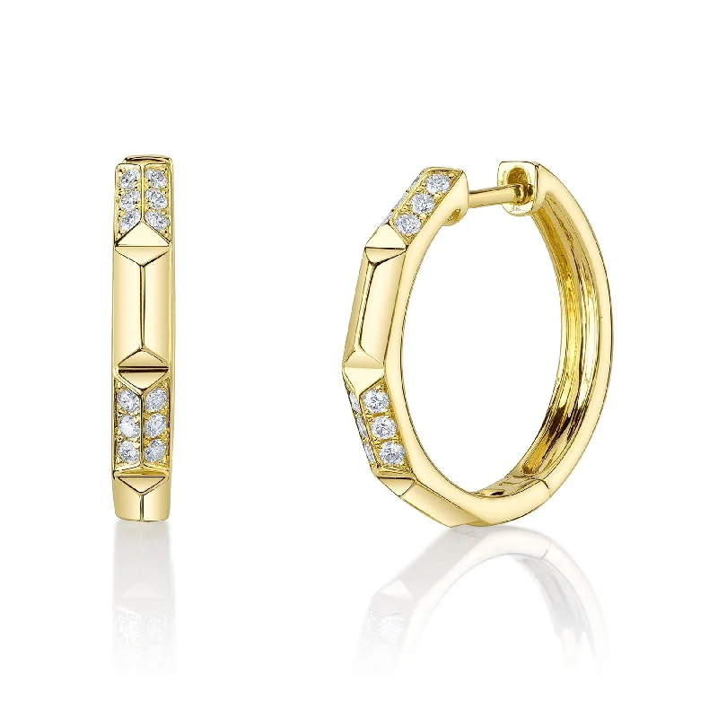 14K Yellow Gold Diamond Geometric Hoop Earrings