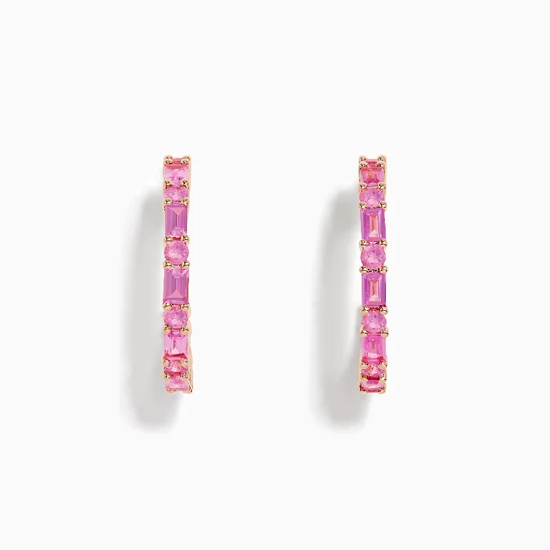 14K Rose Gold Pink Sapphire Hoop Earrings