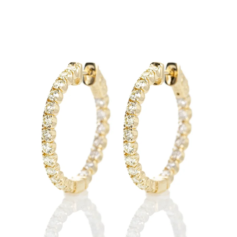 14K Yellow Gold 1.94 Carat Round Diamond Inside-Out Hoop Earrings