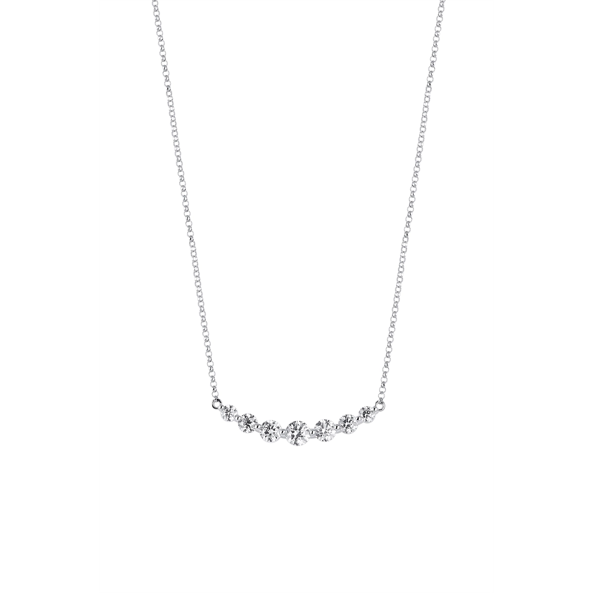 14K White Gold Curved Diamond Necklace