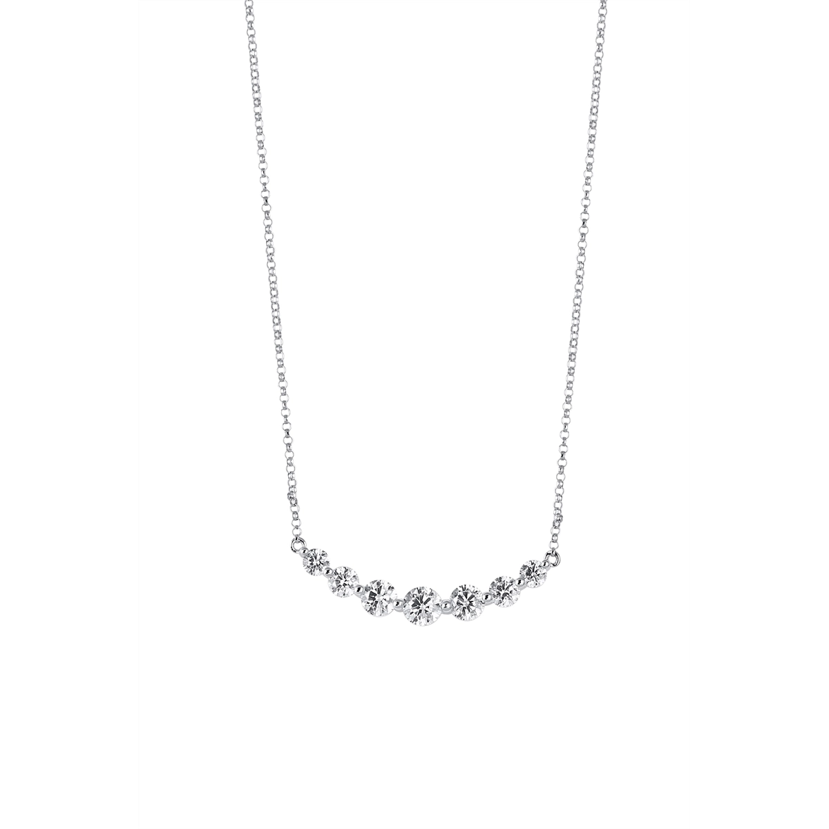 14K White Gold Curved Diamond Necklace