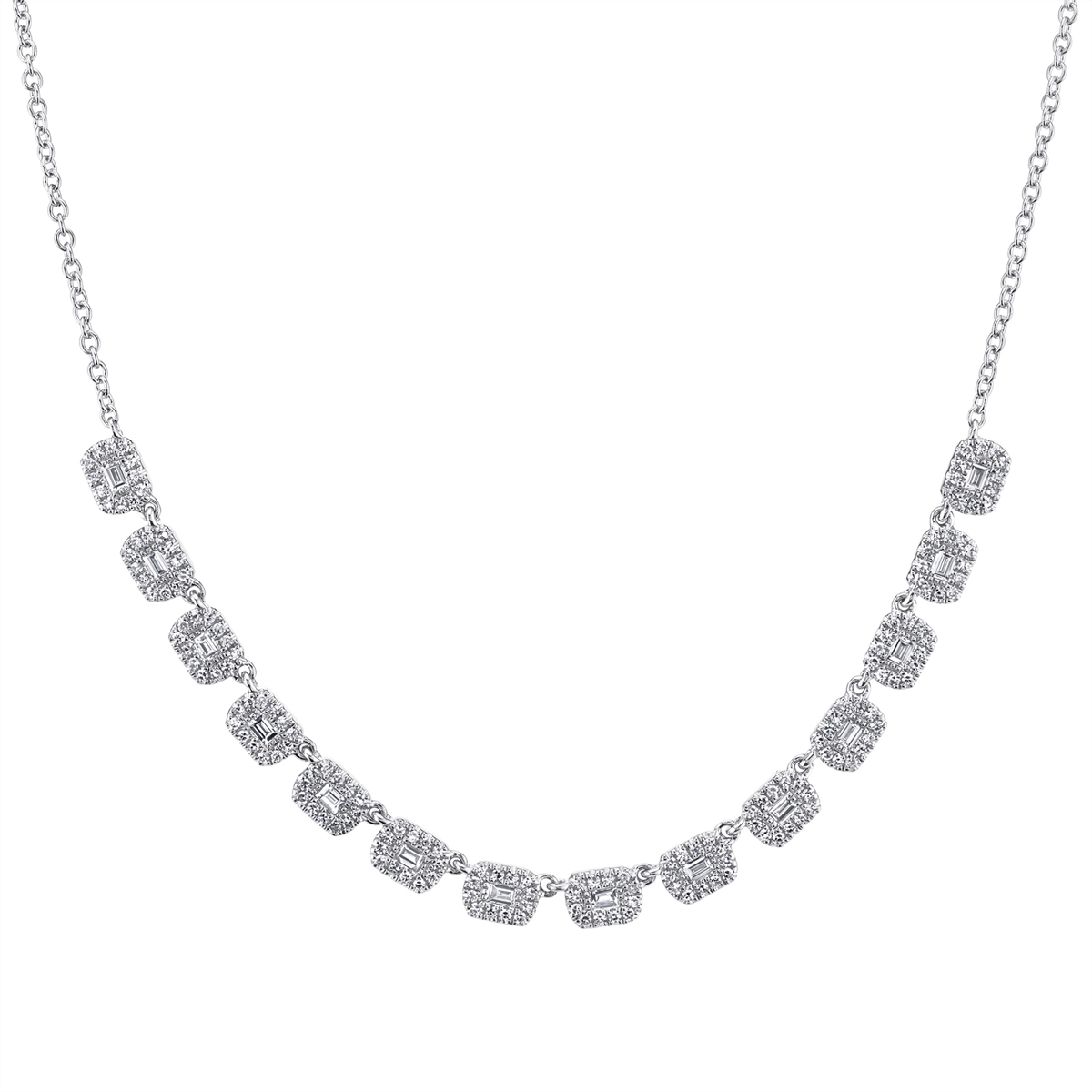 14K White Gold Diamond Baguette Necklace