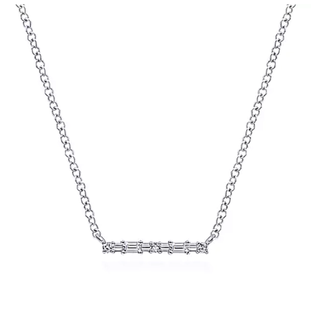 14K White Gold Diamond Bar Necklace