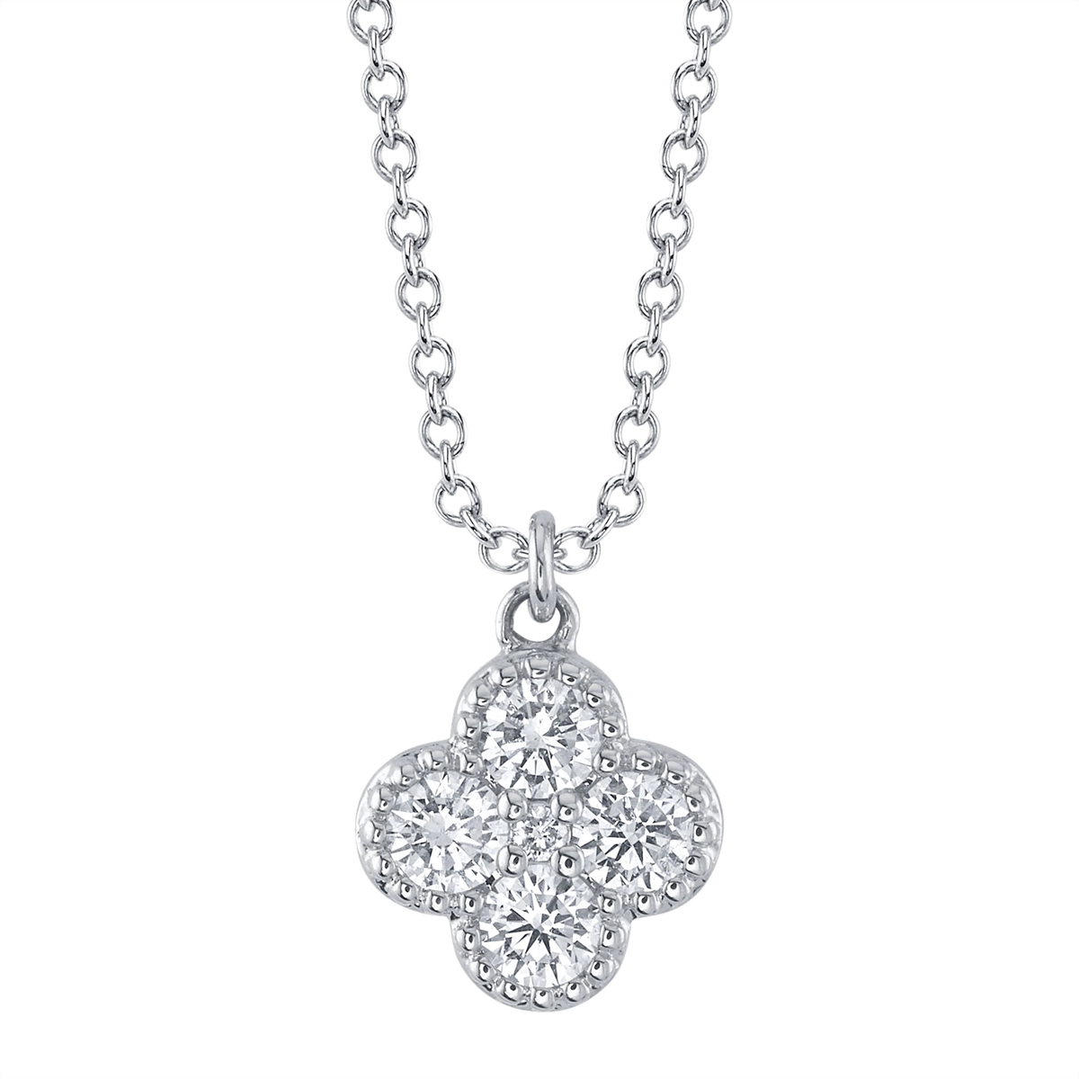 14K White Gold Diamond Clover Necklace