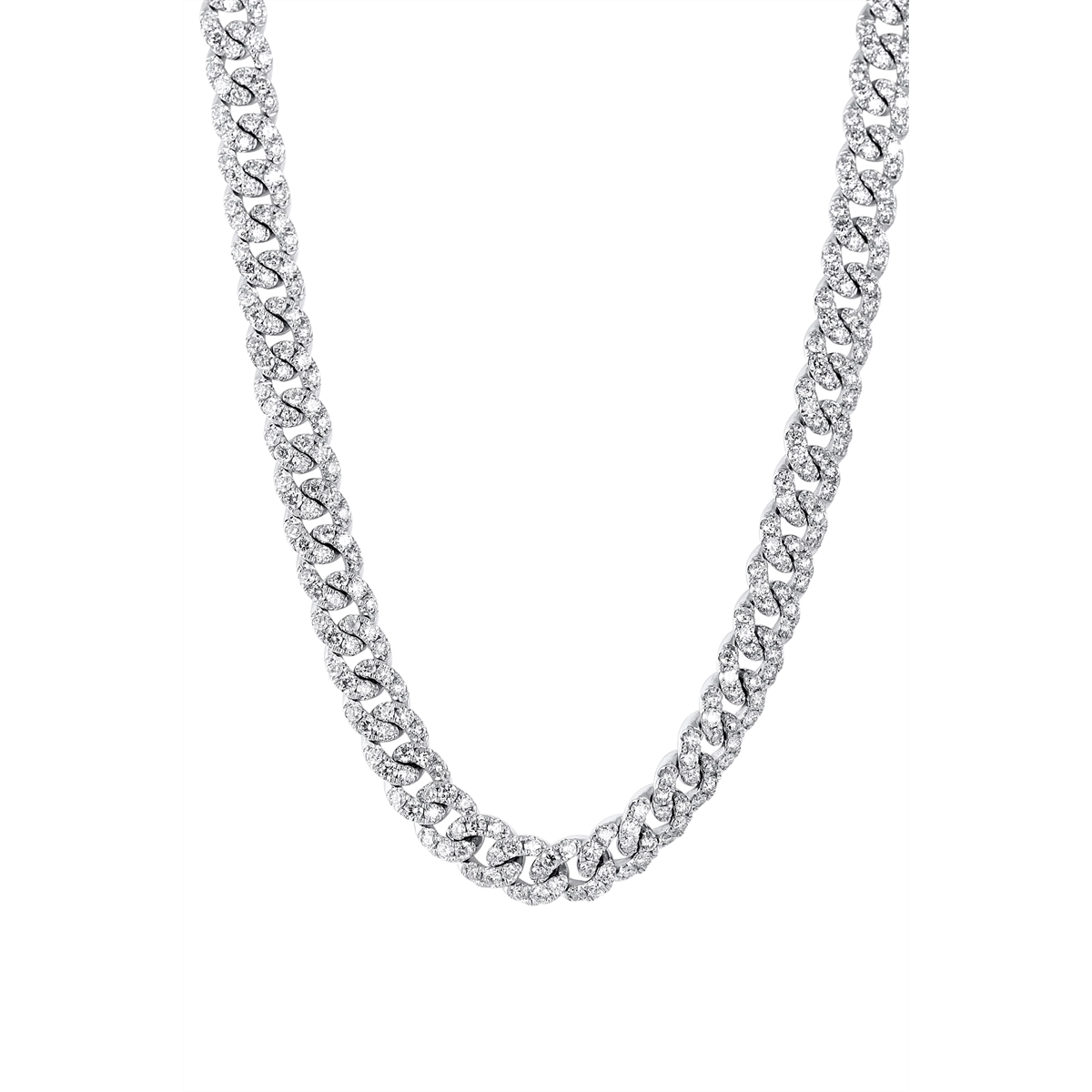 14K White Gold Diamond Cuban Link Necklace