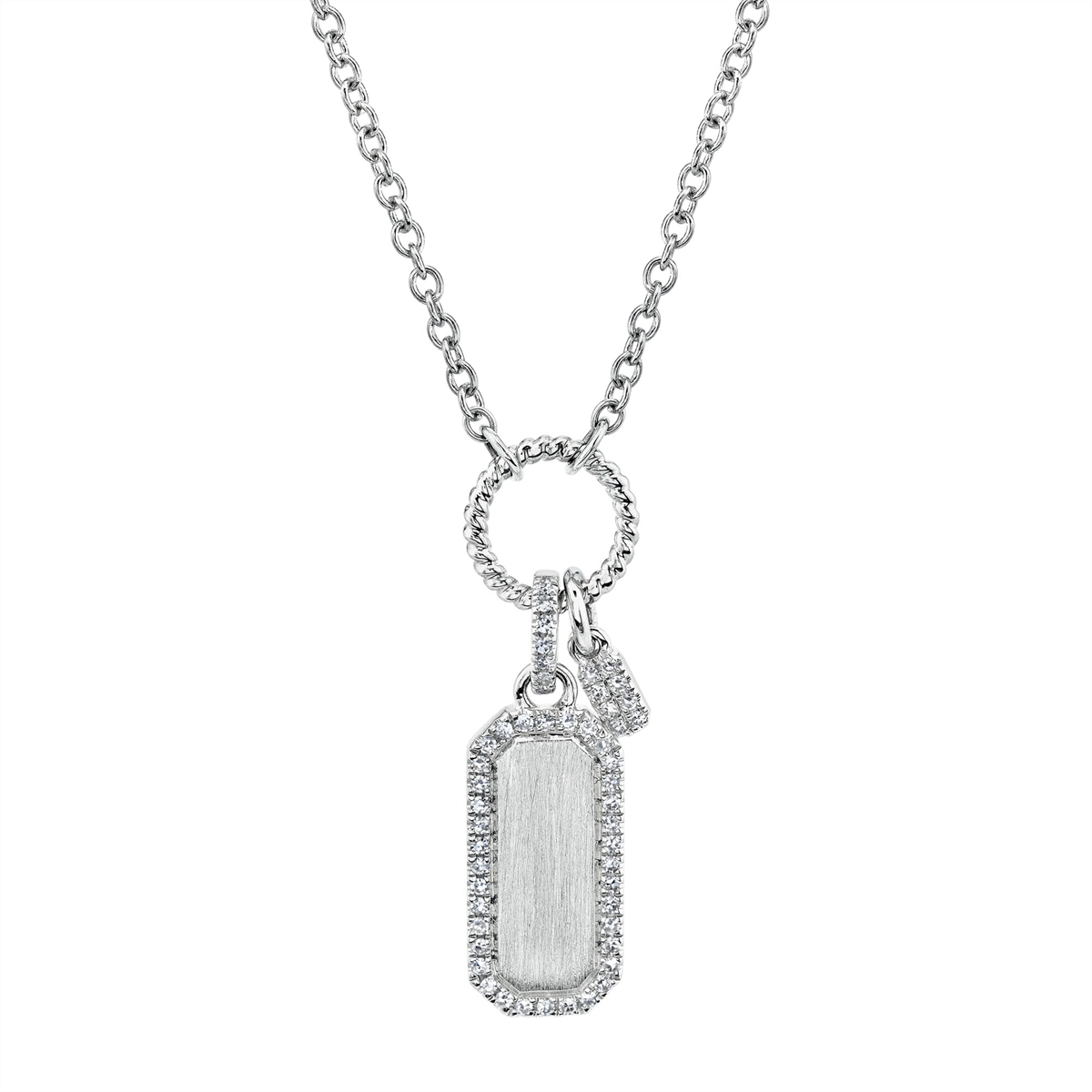 14K White Gold Diamond Dog Tag Necklace