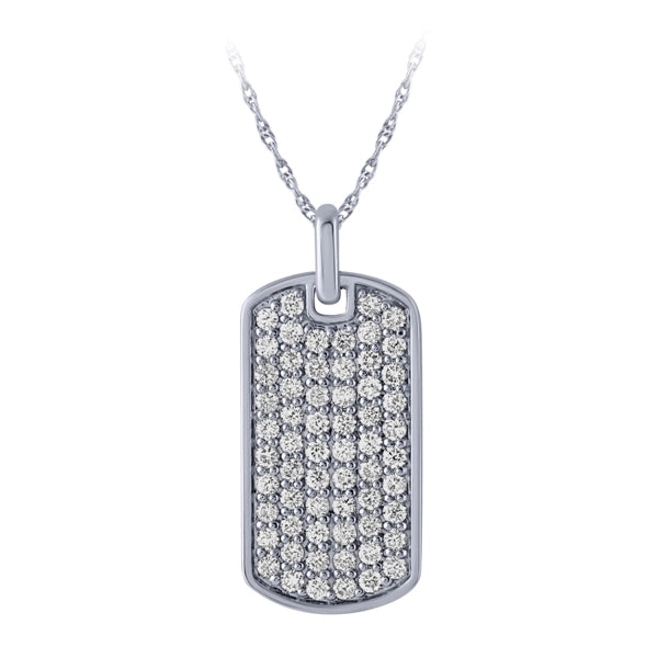 14K White Gold Diamond Dog Tag Pendant Necklace