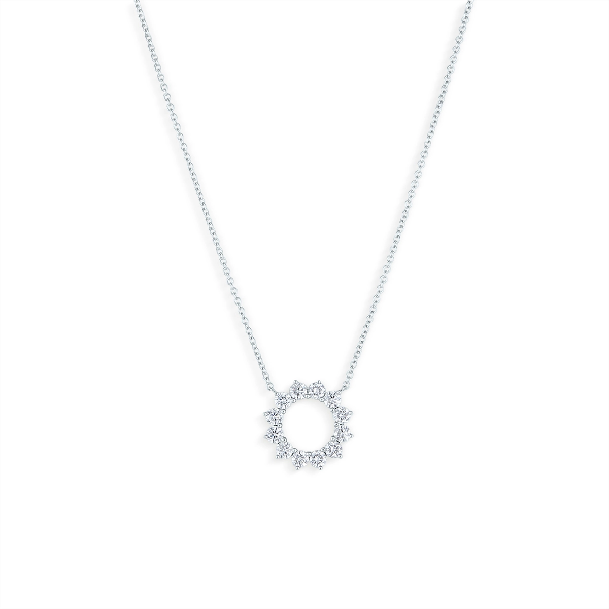 14K White Gold Open Circle Diamond Pendant Necklace