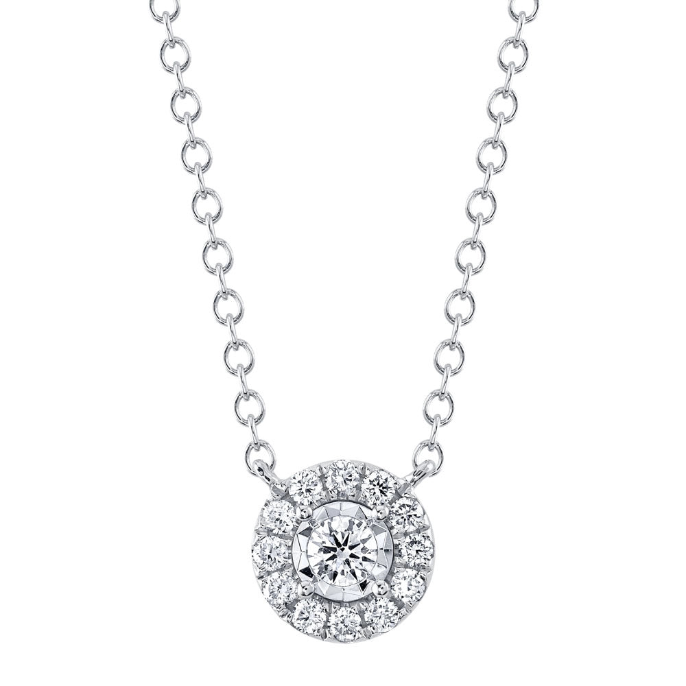 14K White Gold Round Diamond Necklace