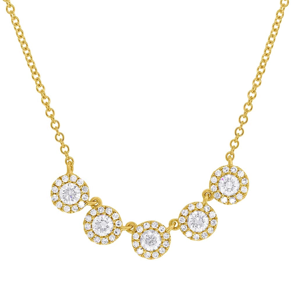 14K Yellow Gold 5-Cluster Diamond Necklace