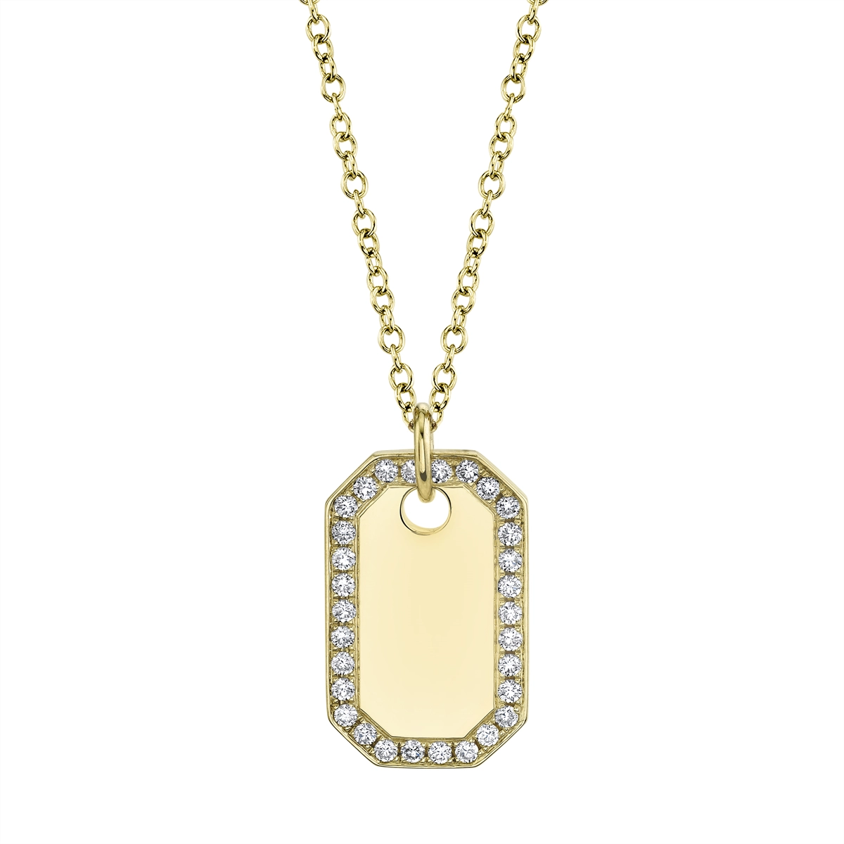 14K Yellow Gold Diamond Dog Tag Necklace, 15-18 inch