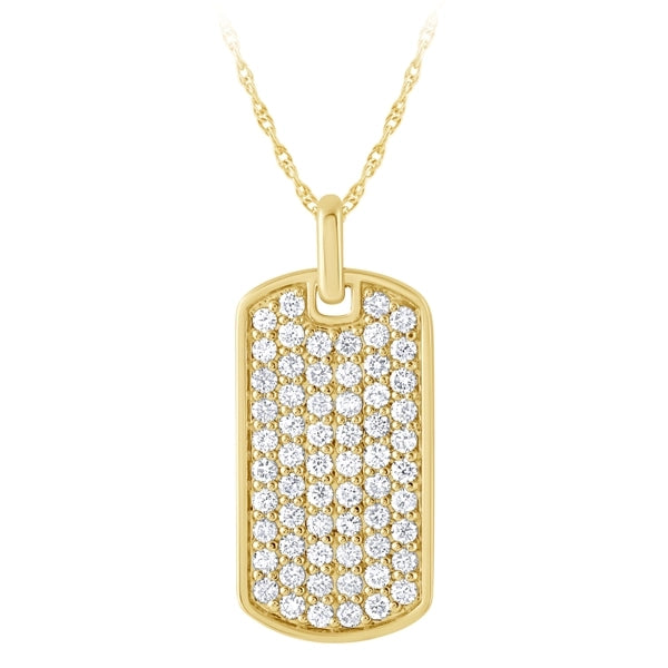 14K Yellow Gold Diamond Dog Tag Pendant Necklace