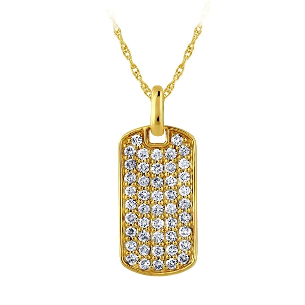 14K Yellow Gold Diamond Dog Tag Pendant Necklace