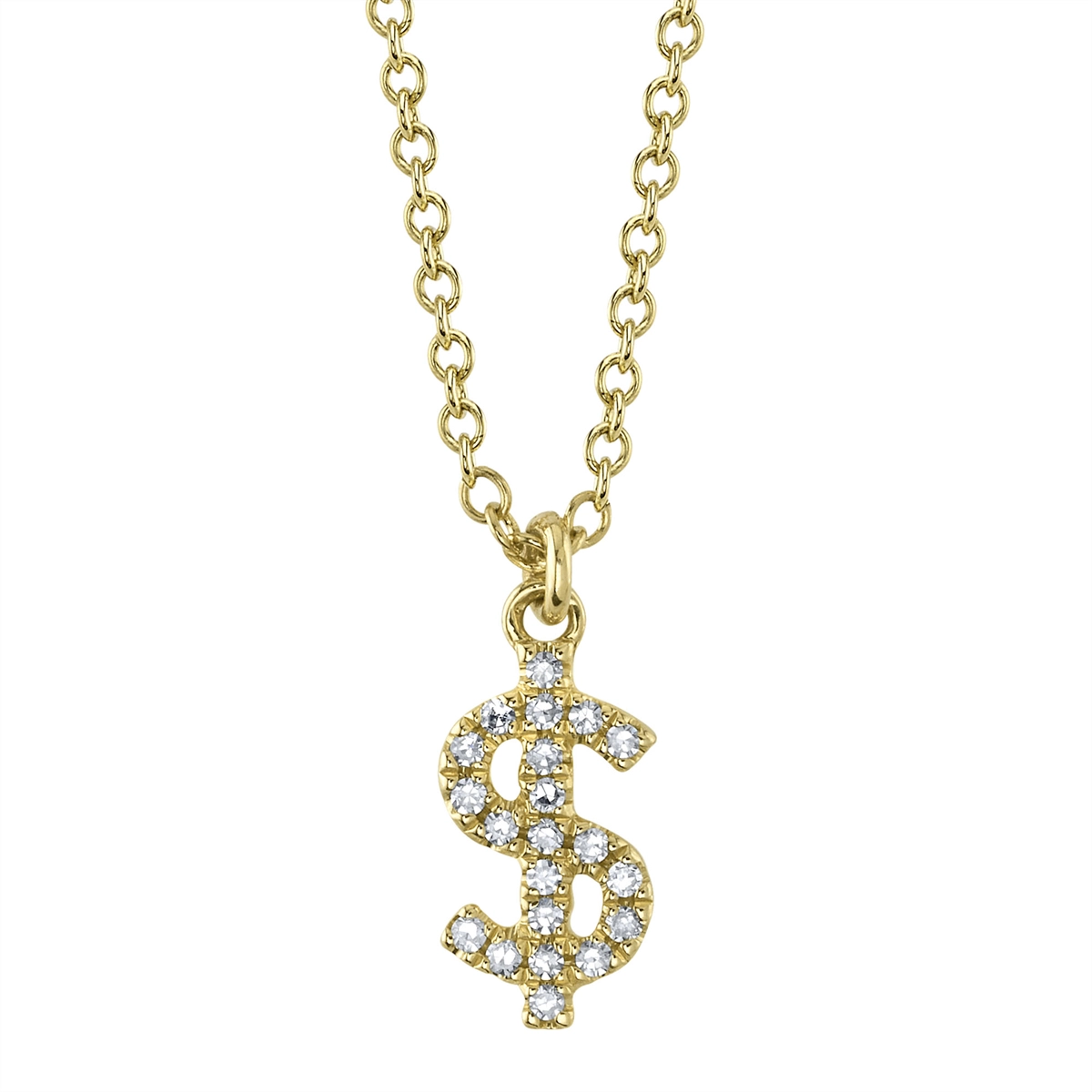 14K Yellow Gold Diamond Dollar Sign Necklace