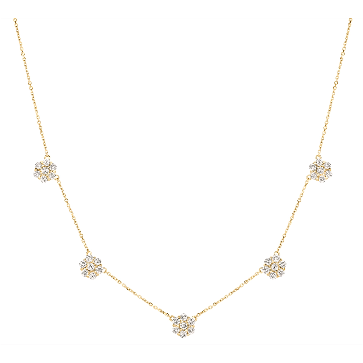 14K Yellow Gold Diamond Flower Station Necklace