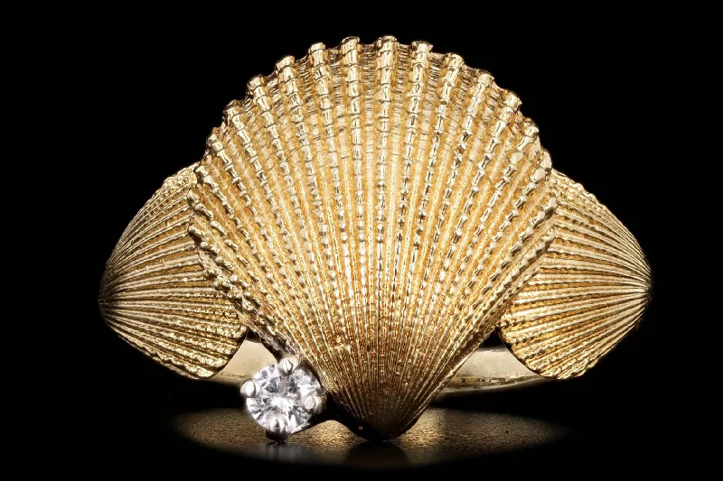 14K Yellow Gold Diamond Seashell Ring