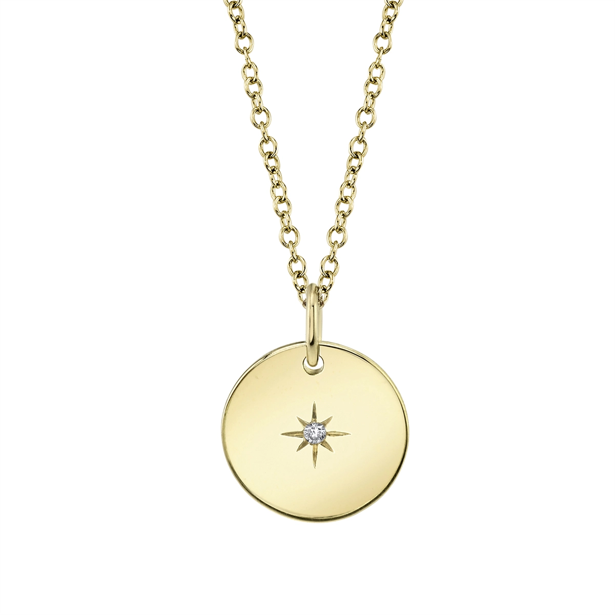 14K Yellow Gold Diamond Star Disc Necklace