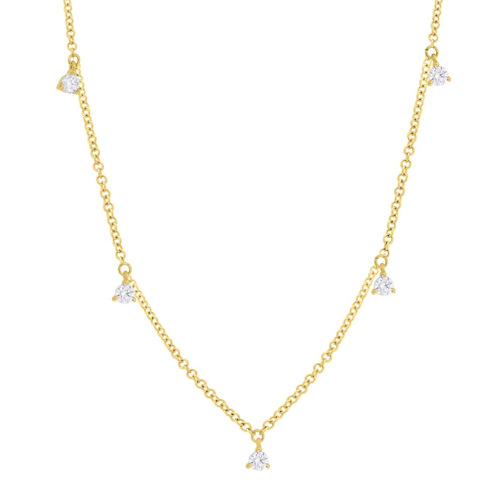 14K Yellow Gold Pave Diamond Triangle Dangle Charm Necklace