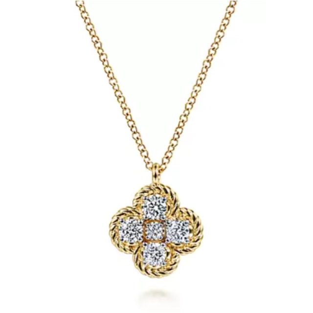 14K Yellow Gold Quad Section Diamond Pendant Necklace