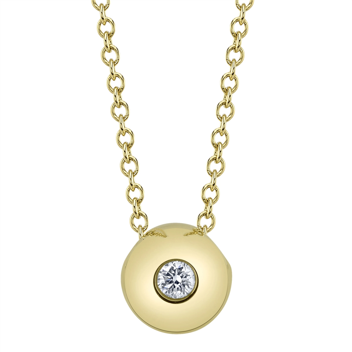 14K Yellow Gold Round Diamond Bezel Pendant Necklace