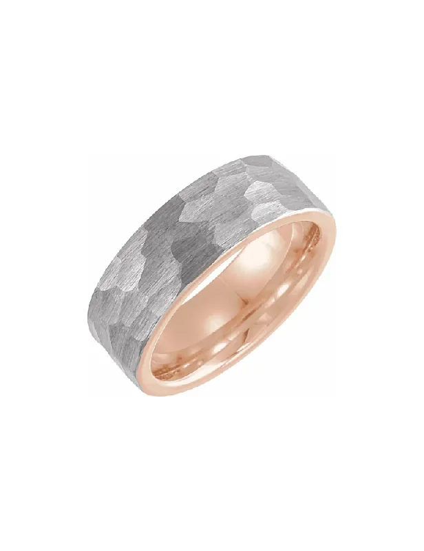 18K Rose Gold Tungsten Band with Hammered Finish