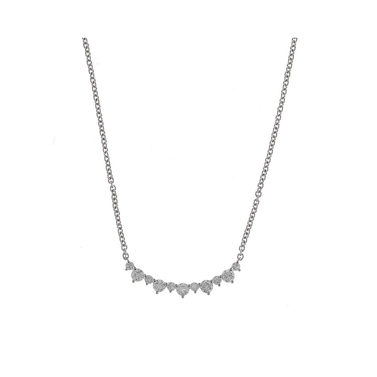 18K White Gold Curved Diamond Necklace