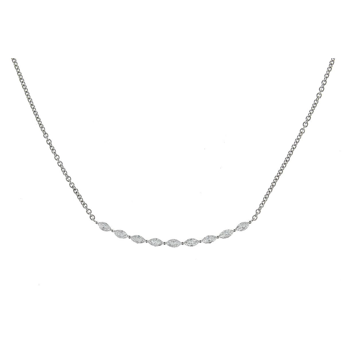 18K White Gold Curved East to West Marquise Diamond Necklace