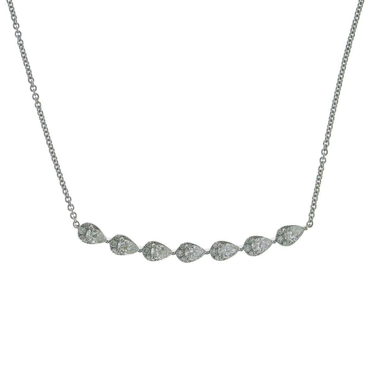 18K White Gold Curved East to West Pear Diamond Necklace