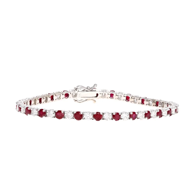 7.55 Carat Total Weight Round Ruby Diamond Tennis Bracelet