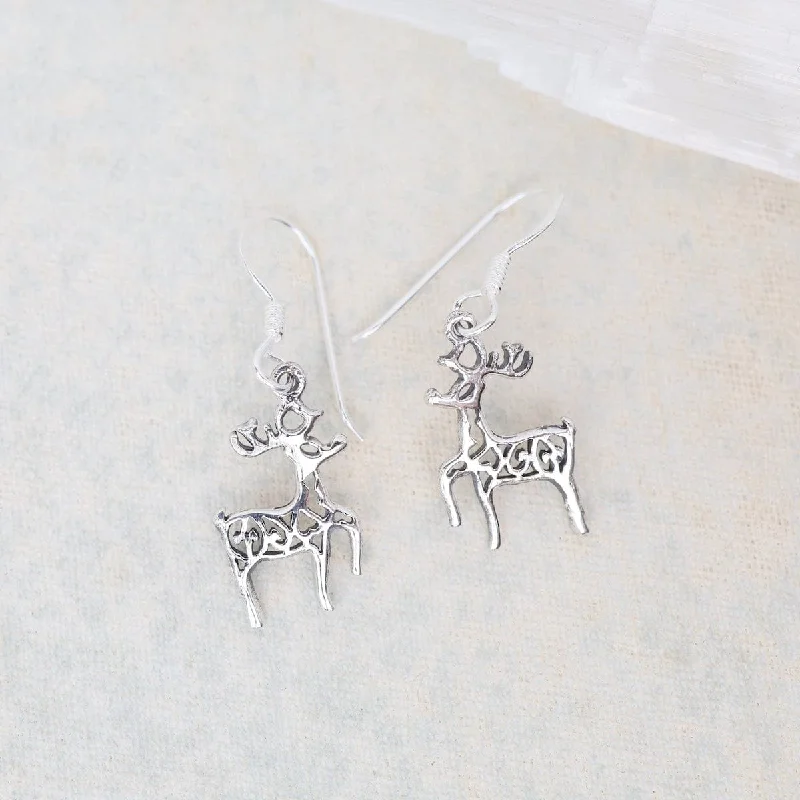 Sterling Silver Reindeer Drop Earrings