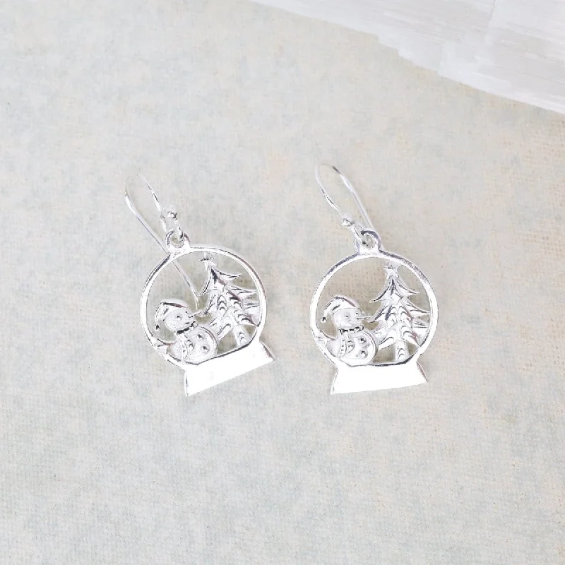 Sterling Silver Tree & Snowman Drop Earrings