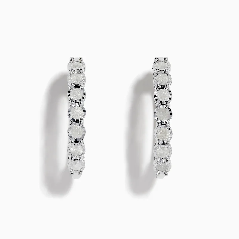 925 Silver Diamond Hoop Earrings