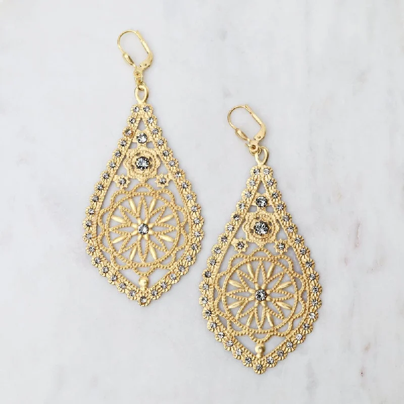 Large Teardrop Filigree Earrings Black Diamond