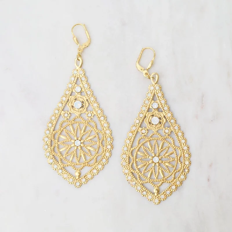 Large Teardrop Filigree Opal Earrings