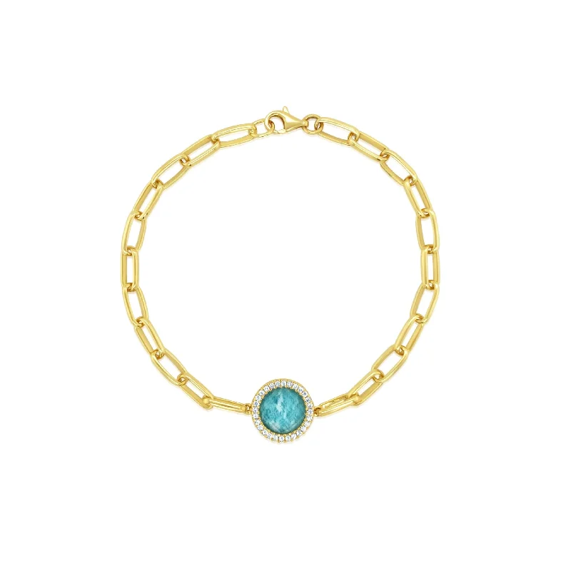 Round Diamond Halo Bracelet With Quartz Over Amazonite Center - Doves by Doron Paloma