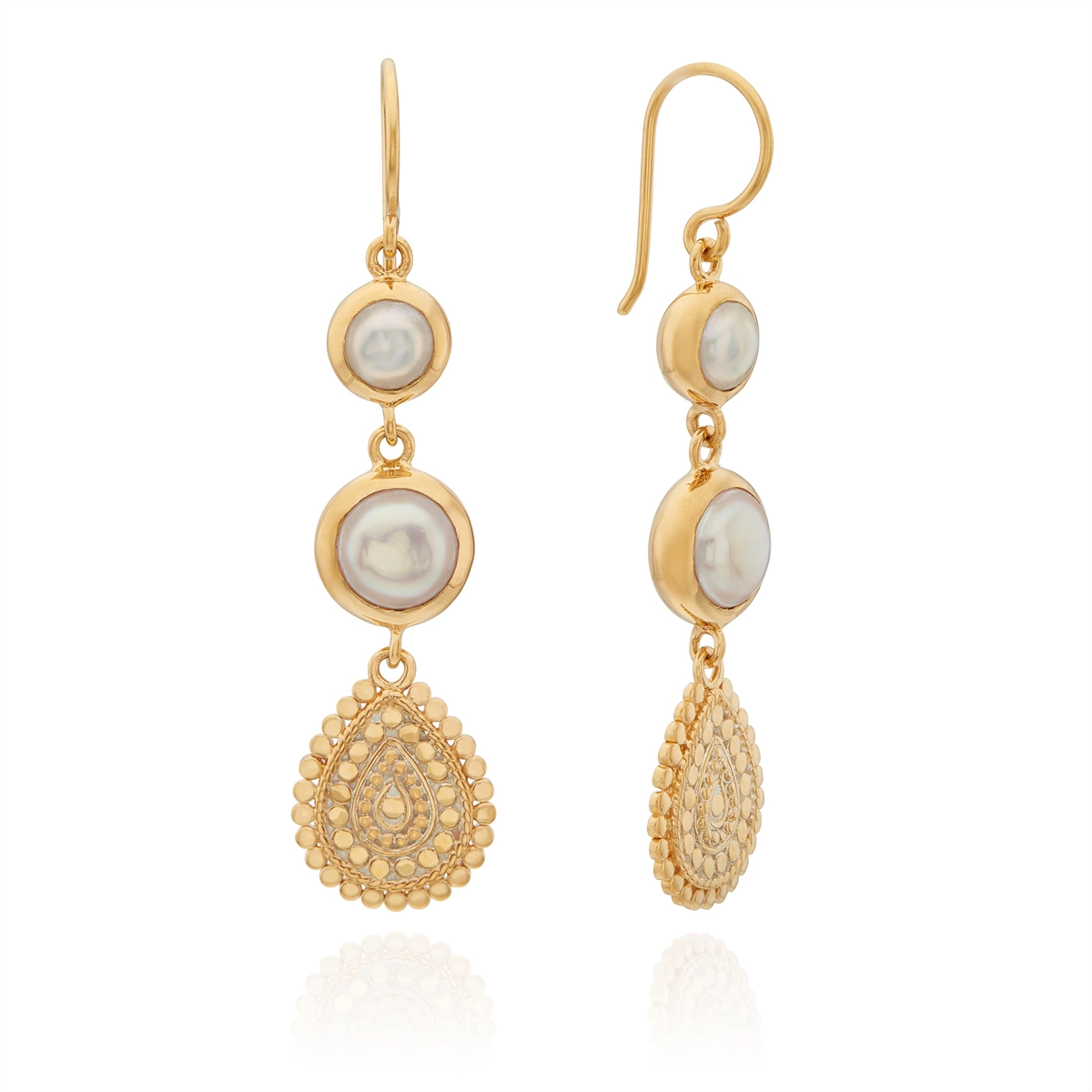 Anna Beck Pearl Scalloped Triple Drop Pearl Earrings - Gold Plated