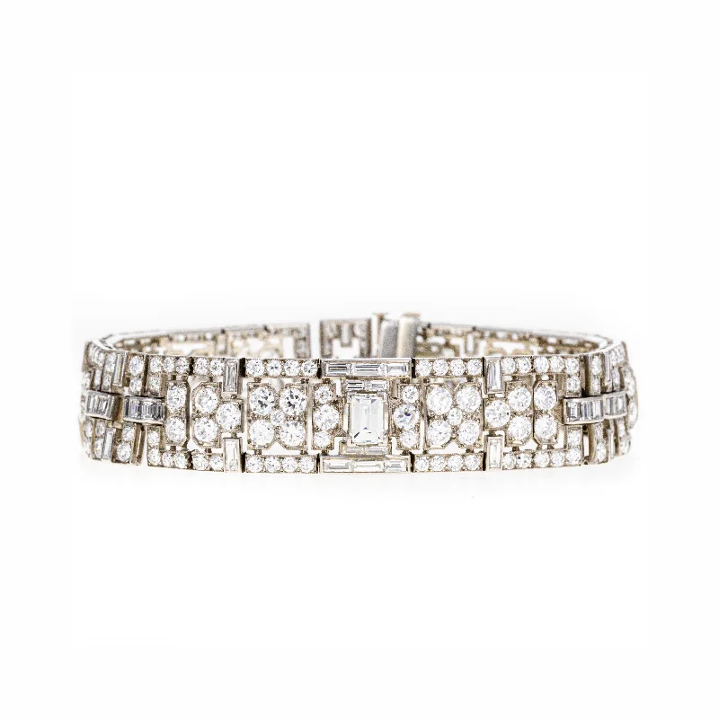 Art Deco 21 Carat Total Weight Baguette Old European Diamond Bracelet in Platinum