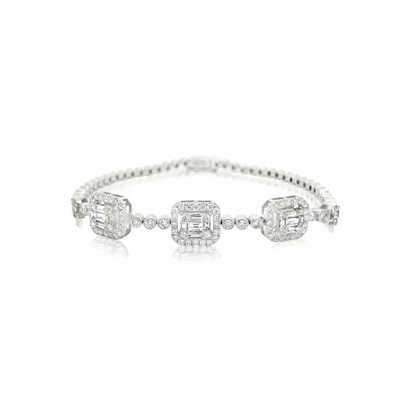 Bezel-Set Diamond Tennis Bracelet With Multi Emerald Cut Illusion