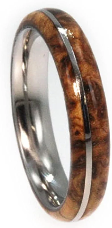 Black Ash Burl, Titanium Pinstripe 6mm Comfort Fit Titanium Wedding Band, Size 7.5