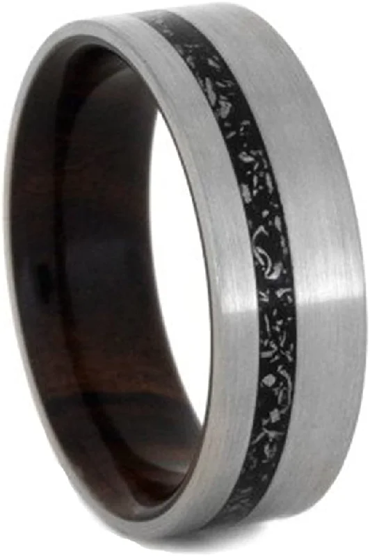 Black Stardust, Ironwood Sleeve 7mm Comfort-Fit Brushed Titanium Wedding Band, Size 14.25