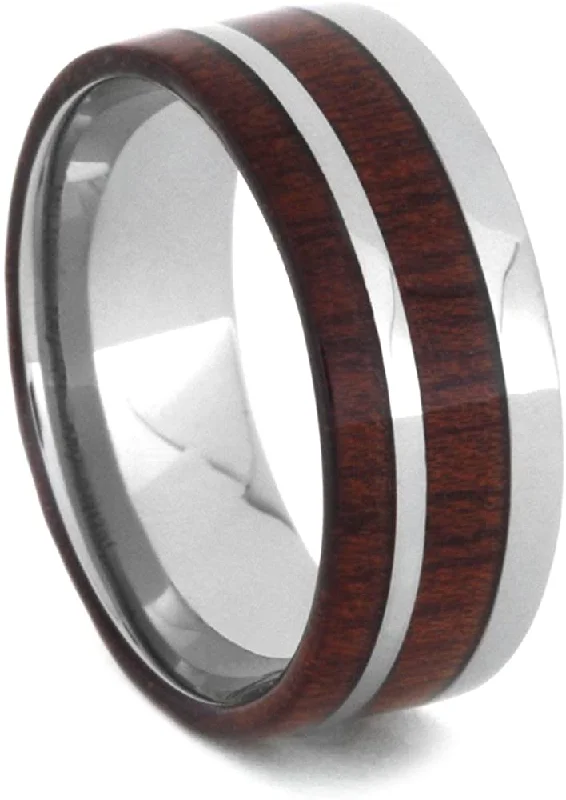 Bloodwood with Titanium Pinstripe 8mm Comfort-Fit Titanium Wedding Band, Size 4