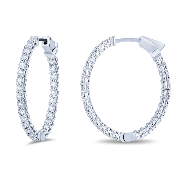 Bremer Jewelry Round Medium Hoop Diamond Earrings in 18K White Gold (1.89ctw)