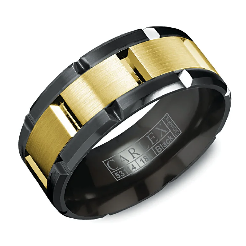 Carlex Two-Tone Wedding Band in Black Cobalt and Yellow Gold