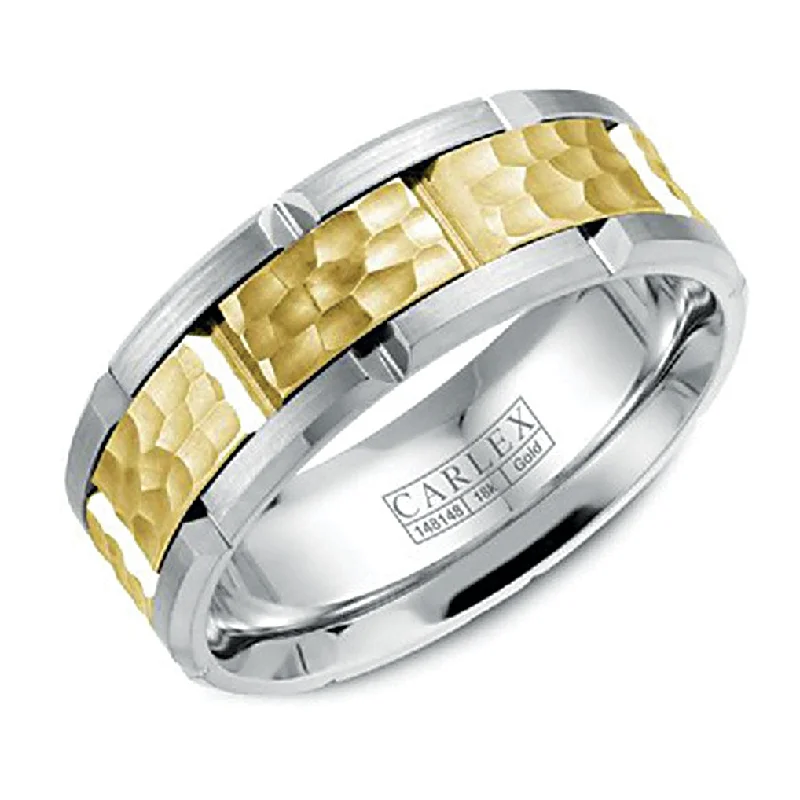 Carlex Carved 7.5mm Wedding Ring in 18K Yellow/White Gold