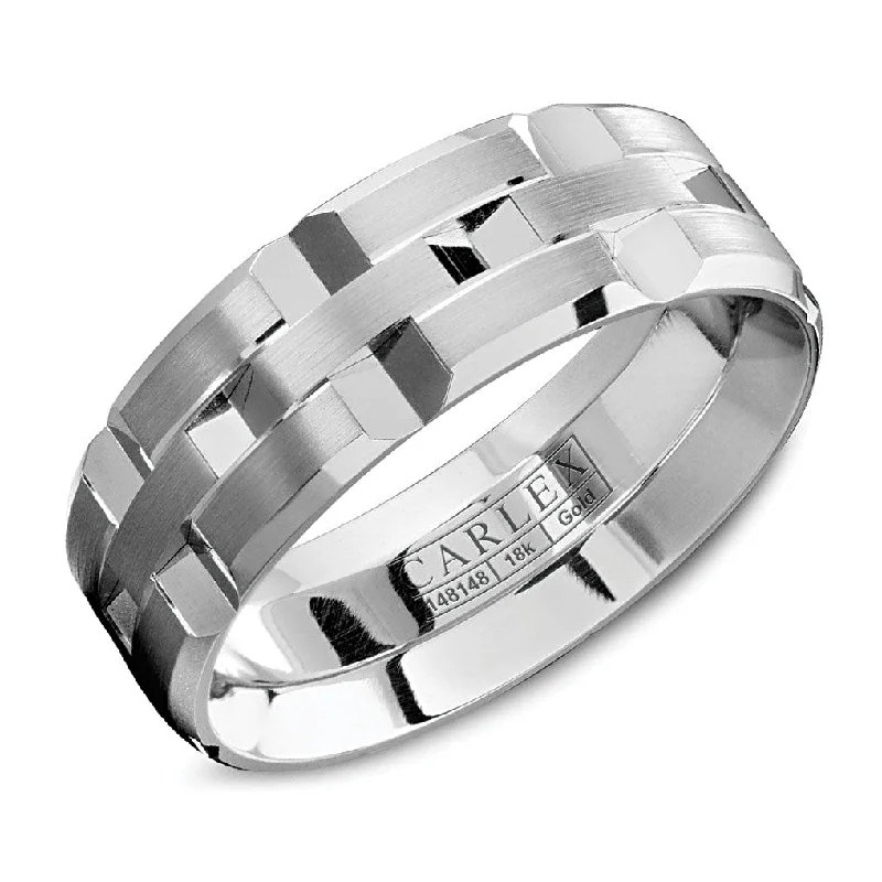 Carlex Carved 7.5mm Wedding Ring in 18K White Gold