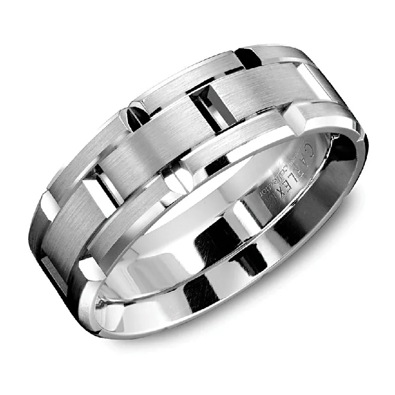 Carlex Carved 7.5mm Wedding Ring in 18K White Gold