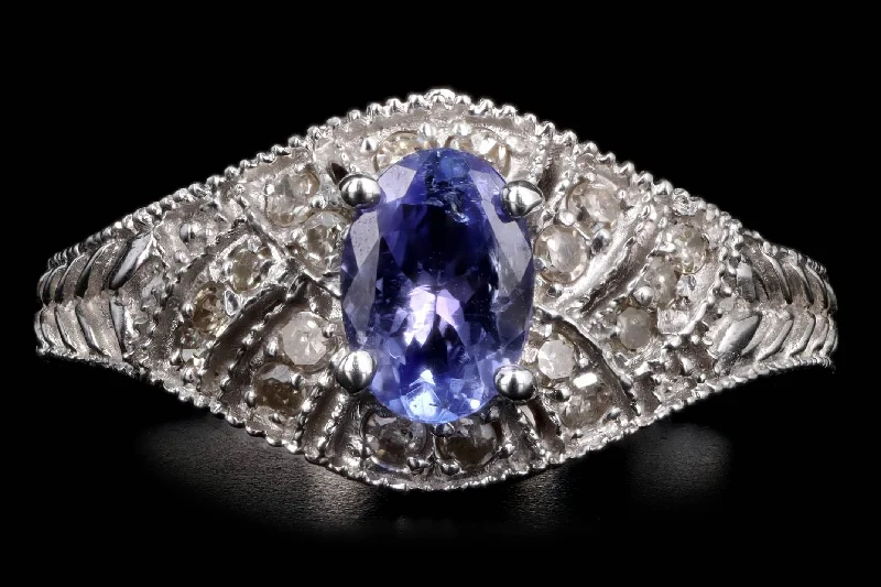 10K White Gold 0.65 Carat Tanzanite & Diamond Ring